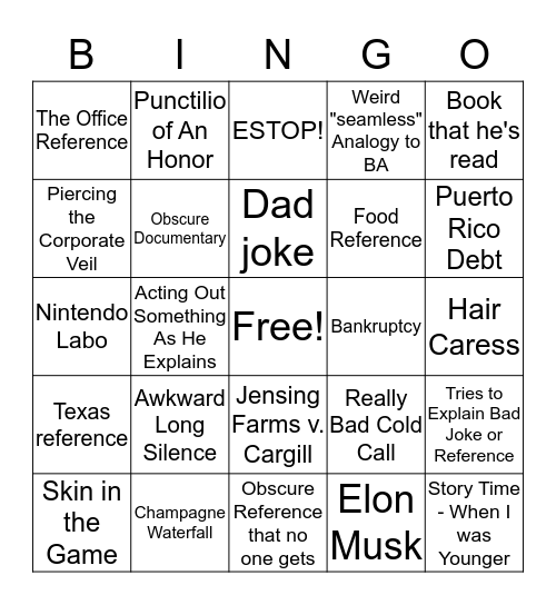 Dawson Bingo Card