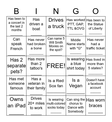 People Bingo Card