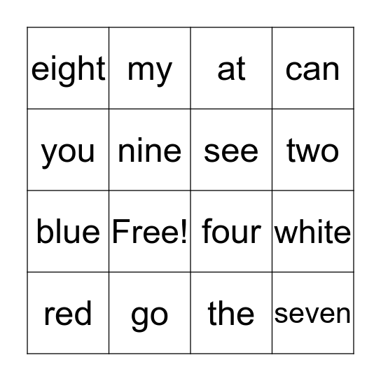 Sight Word Bingo 2 Bingo Card