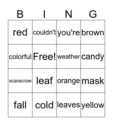 Vocabulary Bingo Card