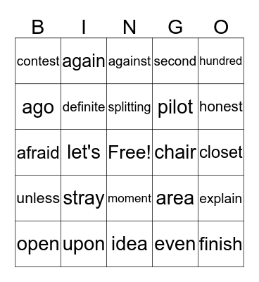 Week 5 Spelling Test Practice Bingo Card