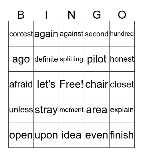 Week 5 Spelling Test Practice Bingo Card