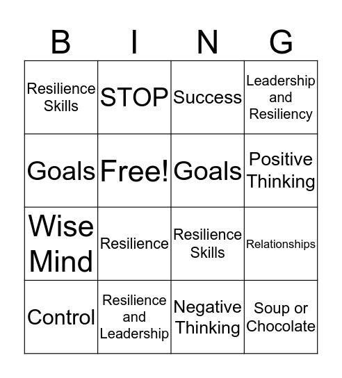 Resilience Refresh Bingo Card