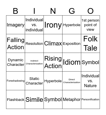 Fiction Vocab Words  Bingo Card