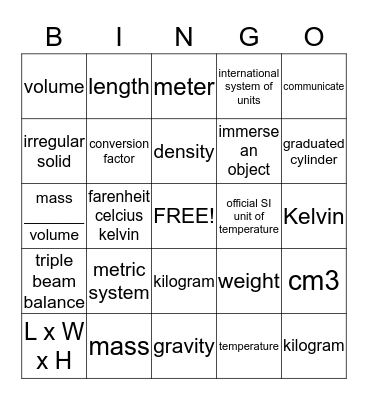 Measurement in ScienceUntitled  Bingo Card