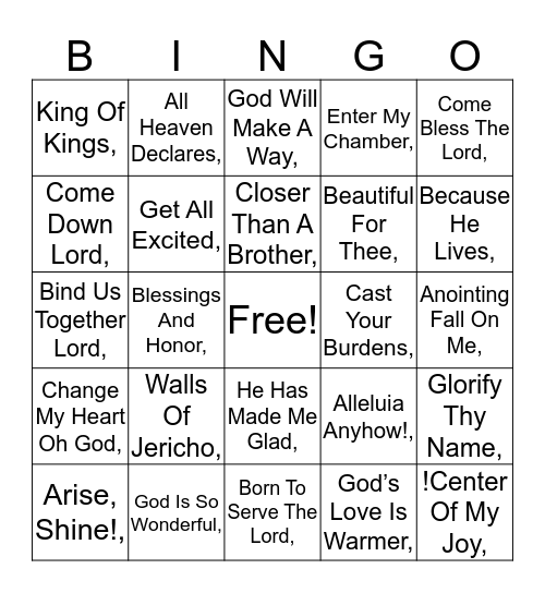 Choruses Bingo Card