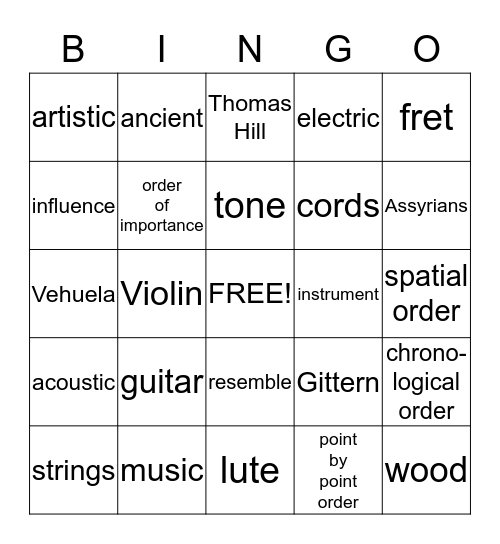 The History of the Guitar Bingo Card