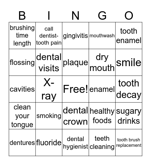 oral care Bingo Card