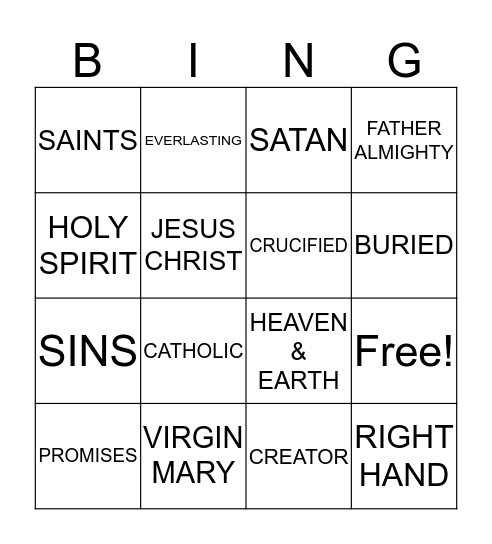 BAPTISM PROMISES Bingo Card