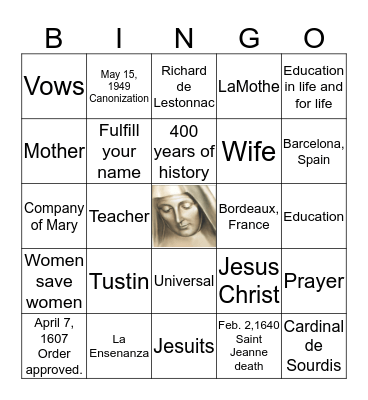 Saint Jeanne de Lestonnac Bingo Card