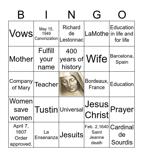 Saint Jeanne de Lestonnac Bingo Card
