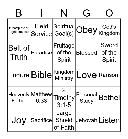 JW Monthly Broadcast Bingo Card