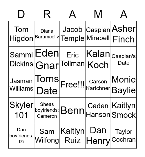 Drama Bingo Card