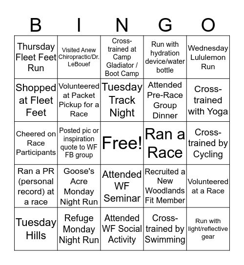 Woodlands Fit Bingo Card