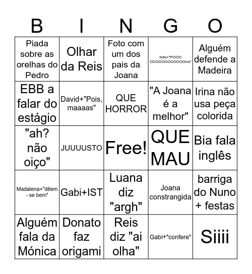 A Joana faz 21 anos! Bingo Card