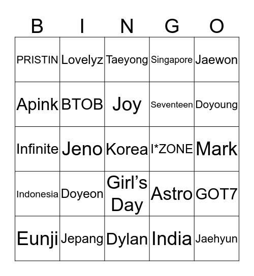 Xiyeon’s Bingo Card