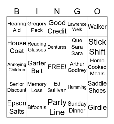 Aging Gracefully Bingo 10-20-18 Bingo Card