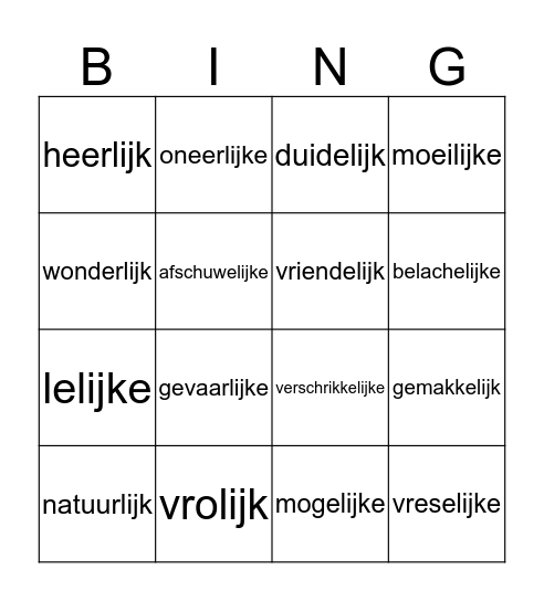 Woordpakket 4.7 Bingo Card