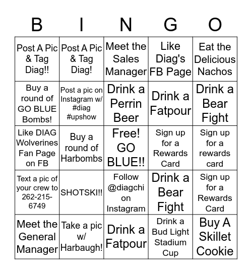 Game Day Bingo (5 raffle tickets for each Bingo!) Bingo Card