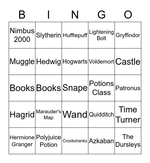 Harry Potter Bingo  Bingo Card