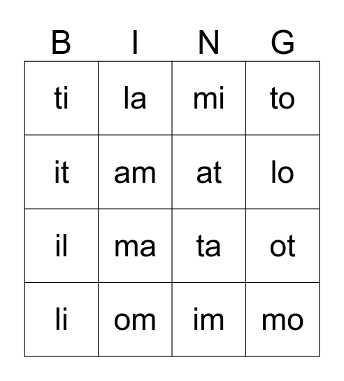 Bingo sylabowe Bingo Card