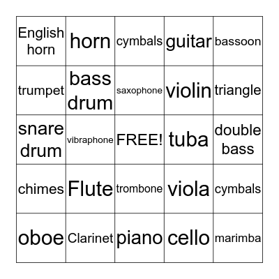 Instrument Bingo Card
