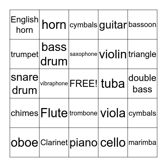 Instrument Bingo Card
