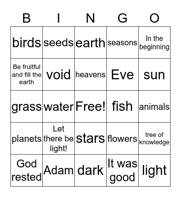 creation Bingo Card