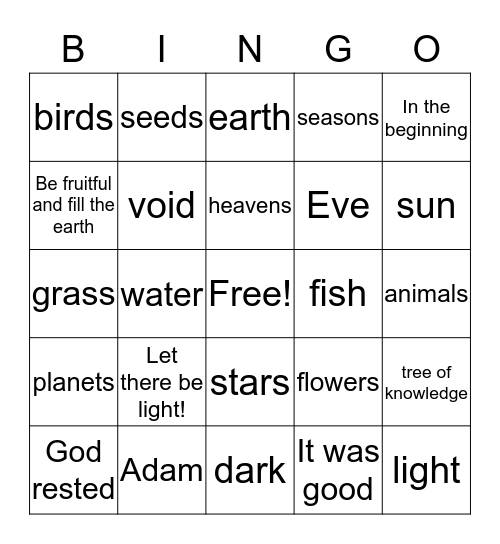 creation Bingo Card