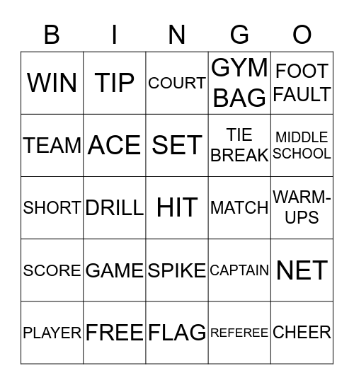 Volleyball Bingo Card