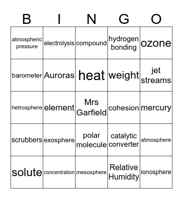 Mrs Garfield's Physical Science Bingo Card
