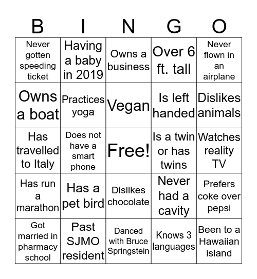 Have You Ever? Bingo Card