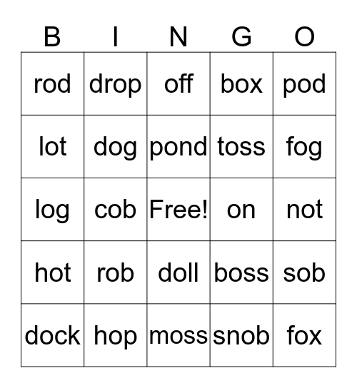 Short o Bingo Card