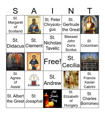 Saints, Feasts, and Memorials of November Bingo Card