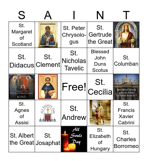 Saints, Feasts, and Memorials of November Bingo Card