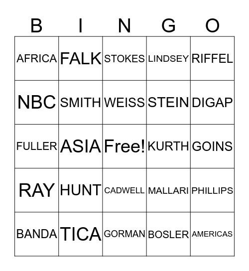 MISSIONARY BINGO Card