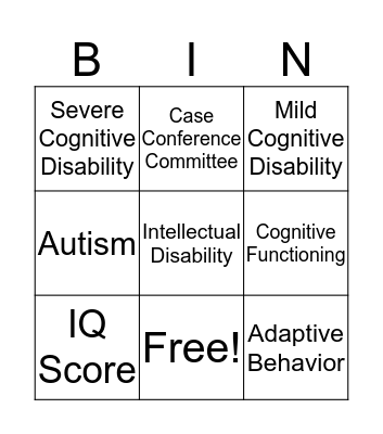 Intellectual Disability Bingo Card