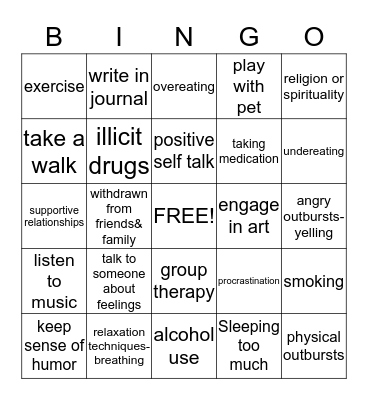 Stress Management Bingo Card