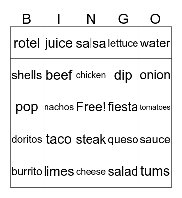 TACO BAR Bingo Card