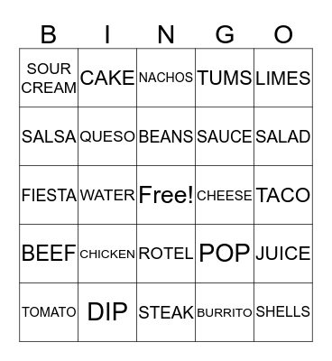 TACO BAR Bingo Card