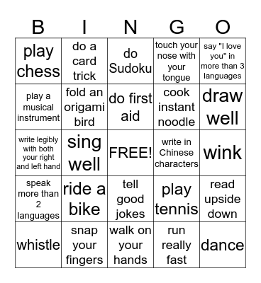 Bingo "abilities" Bingo Card