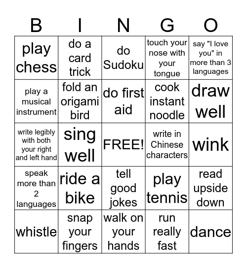 Bingo "abilities" Bingo Card