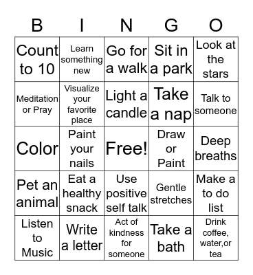 Coping Skills Bingo Card