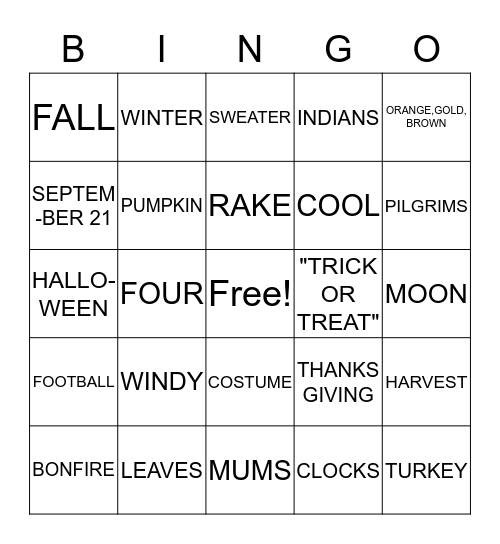 FALL BINGO Card
