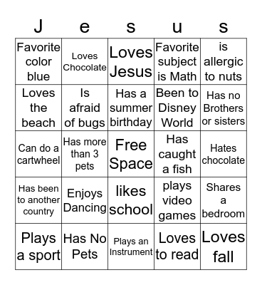 My Church Friends Bingo Card