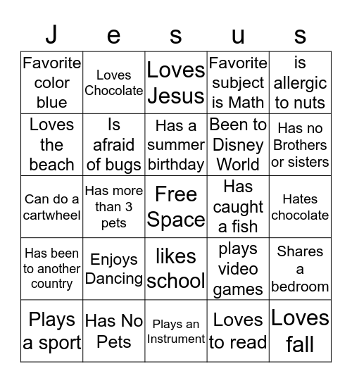 My Church Friends Bingo Card