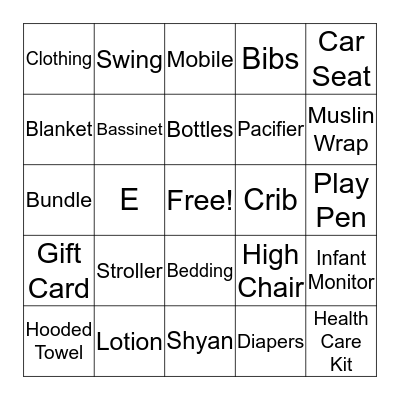 Baby Bingo Card