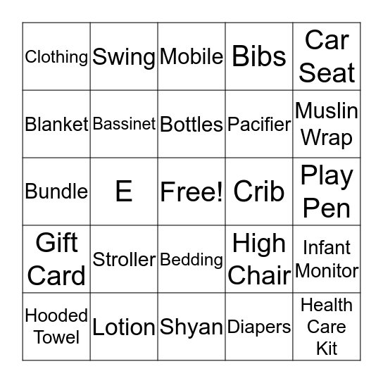 Baby Bingo Card