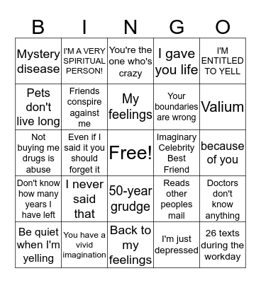 Borderline Bingo Card