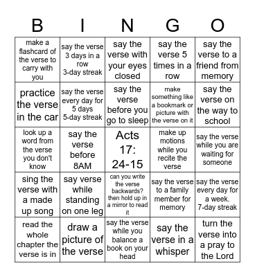 Scripture Memory Bingo Card